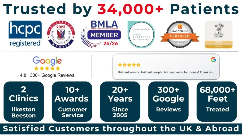 Trusted by 34000+ patients, HCPC Registered Podiatrists, British Medical Laser Association members, Venn Healthcare Shockwave Certified.