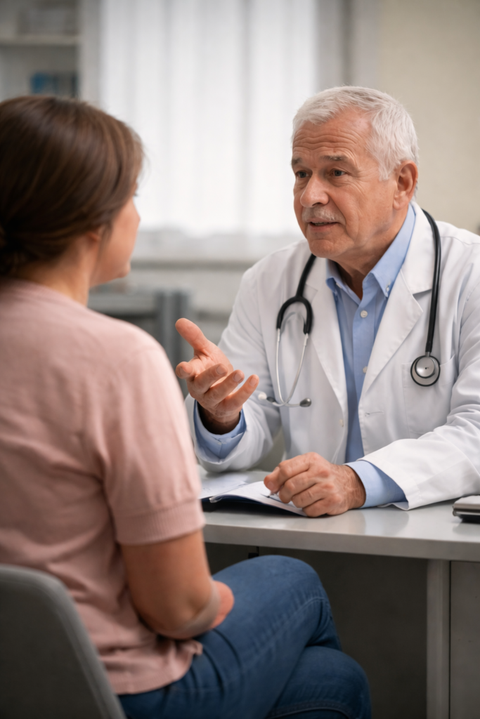 Patient being advised