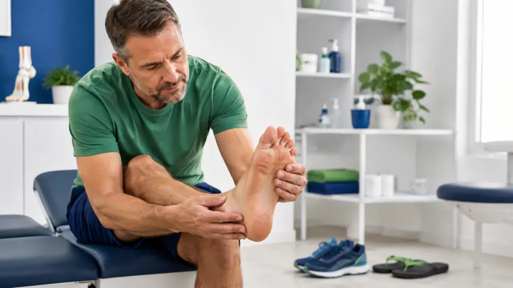 Man Examining Foot in Modern Clinic